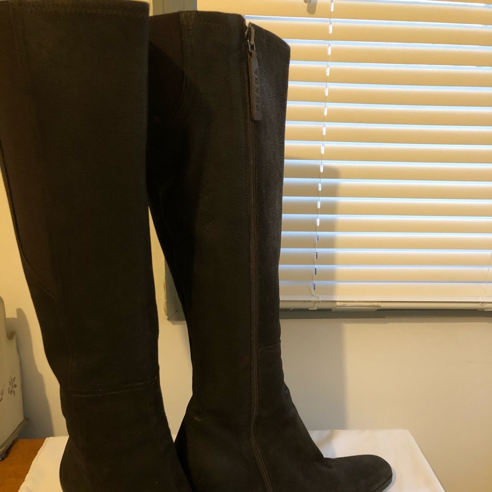 Prada Brown Leather Knee High Wedge Heel Boots - Picture 4 of 6